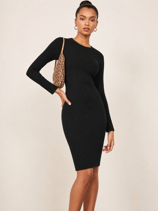 Free People Dresses & Skirts - Reformation Jeans Wednesday Ribbed Long Sleeve Dress in Black Size M